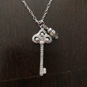 Key pendant with charm and sterling silver chain